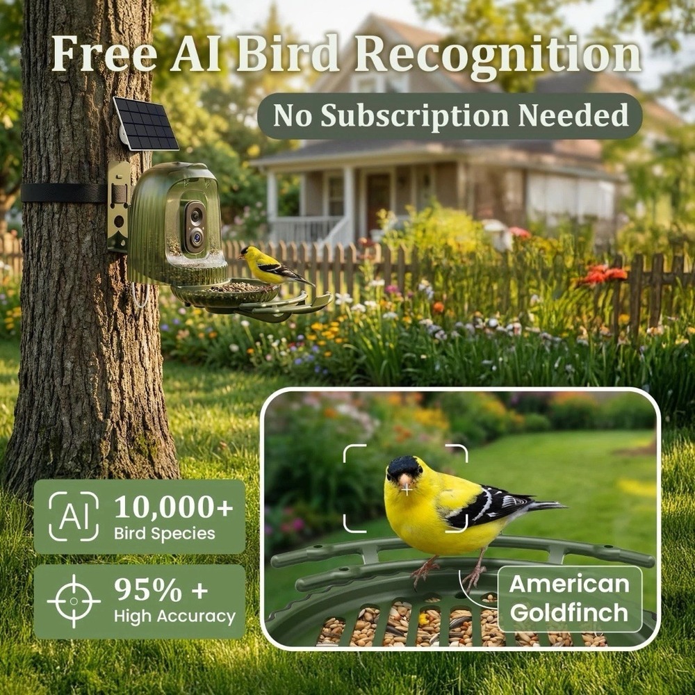 Smart Bird Feeder With 4MP Camera AI Auto Capture Video Green - Picture 6 of 14